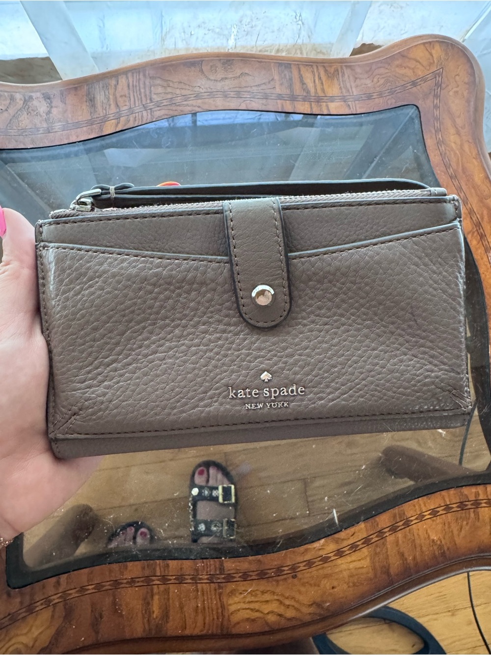 kate spade Brown Pebbled Leather Zip Wallet